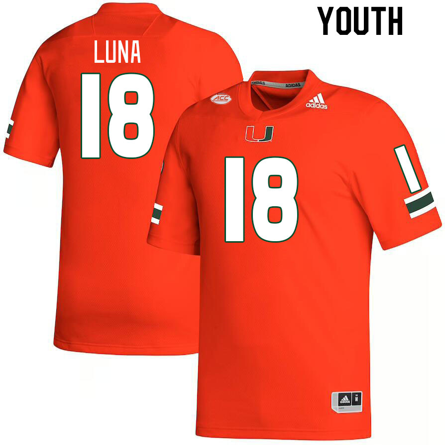 Youth #18 Riply Luna Miami Hurricanes College Football Jerseys Stitched Sale-Orange
